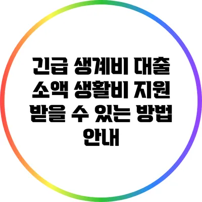 긴급 생계비 대출: 소액 생활비 지원 받을 수 있는 방법 안내