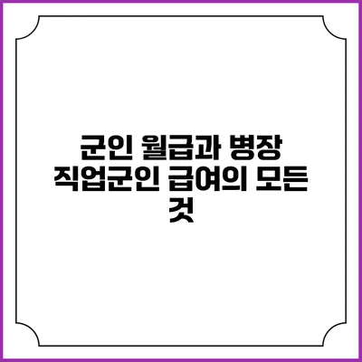 군인 월급과 병장 직업군인 급여의 모든 것