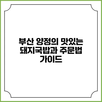 부산 양정의 맛있는 돼지국밥과 주문법 가이드